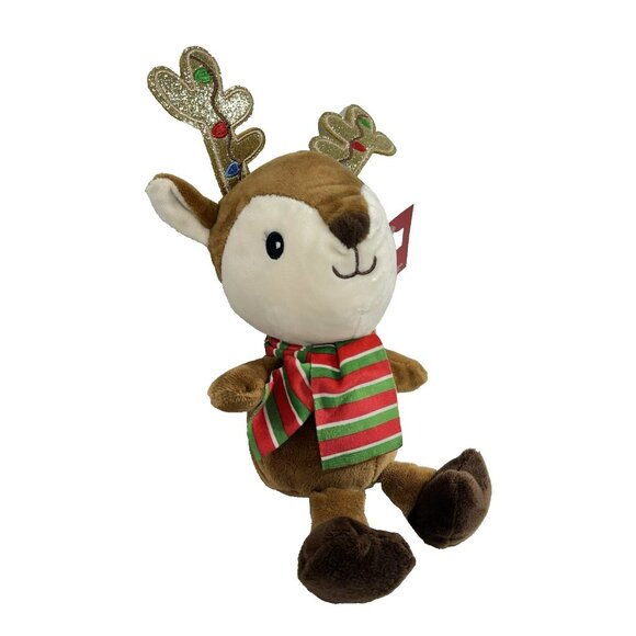Holiday Time 8" Reindeer Christmas Plush With Scarf & Glittery Antlers Brown - Picture 3 of 8